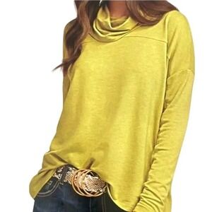 Cabi Ease Moss Pullover Top Small Chartreuse Green Cowl Neck Long Sleeve 4193